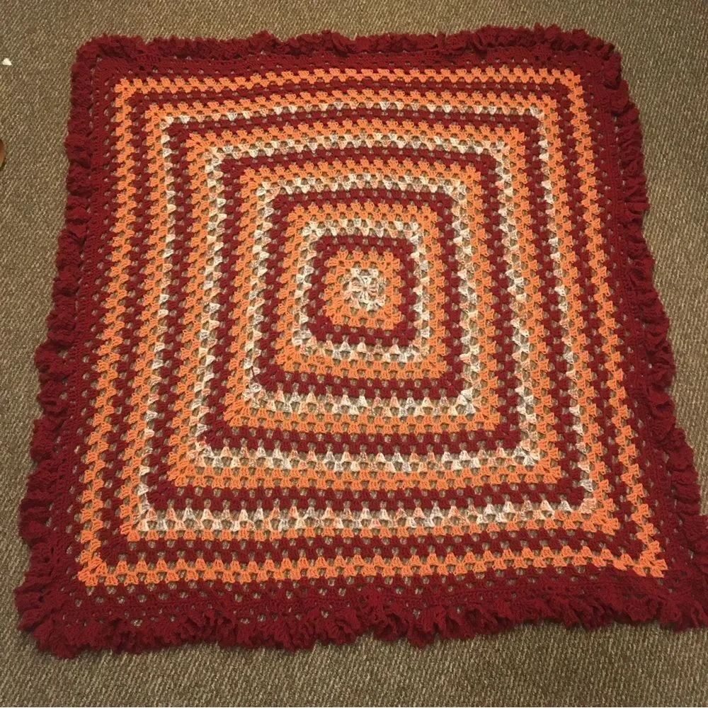 Vintage Hand Crocheted 3D Ruffle Edge Afghan - Picture 1 of 6